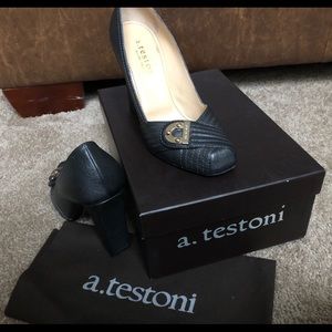 a.testoni Classic Kid Antracite Pump